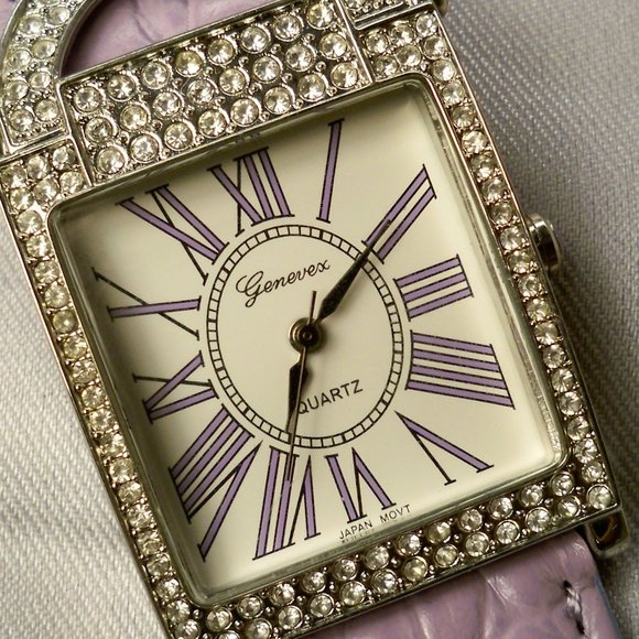 New Genevex Rhinestones Pastel Purple Band Watch - Picture 3 of 7